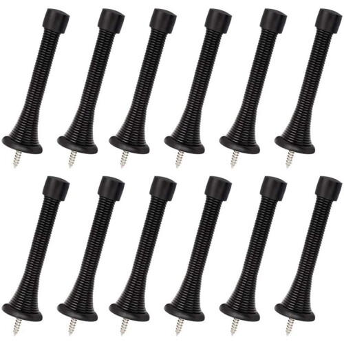 12 Pack Black Spring Door Stops, Flexible Spring  with Low Mounted Black Rubber Bumper Tips 2