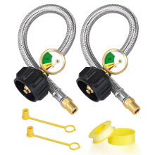 15-Inch RV Propane Tank Hose with Gauge,Stainless Steel Propane Hose for RV 2-Stage Regulator,1/4 NPT QCC Fittings,2Pack