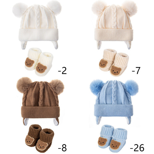 Adorable Knitted Bear Cap With Matching Socks Acrylic-Brown 1