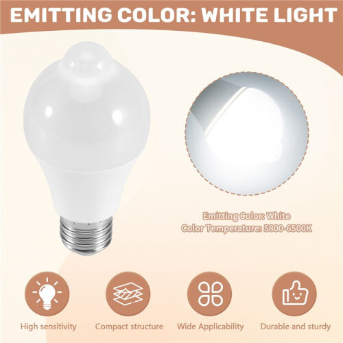 85-265V E27 PIR Motion Sensor Lamp 12W Bulb with Motion Sensor Infrared Motion Detector Security Light White Light 2