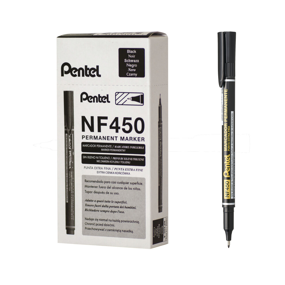 Pentel Permanent Marker Extra Fine Black (Pack Of 12) Nf450-A