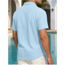 Men'S Textured Crinkle Fabric Short Sleeve Button Down Casual Shirt with Pocket Light XXXL