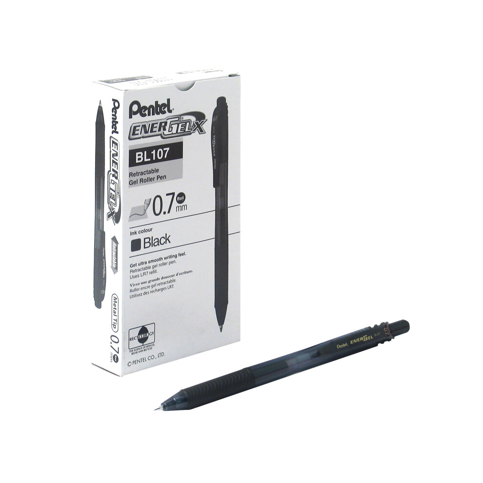 Pentel Energel X Retractable Gel Pen Medium (Pack Of 12) Bl107-Ax Black