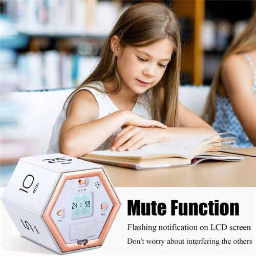 Hexagon Flip Timer with Mute & Alarm Function- Kitchen Timer Easy to Use - Management Pomodoro Timer for Kids White 2