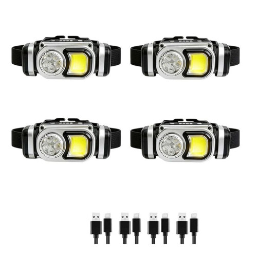 4 Pack LED Headlamp Rechargeable Flashlight with Motion Sensor , LED Headband Flashlight for Work,Running,Hiking,Camping