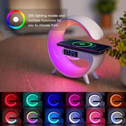 Multifunctional colorful ambient light, wireless BT speaker, wireless phone charger, clock sync - Black 1