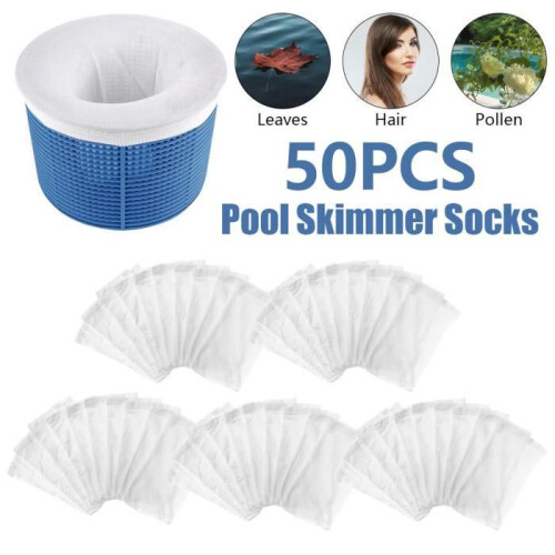 Συσκευασία με 50 κάλτσες skimmer πισίνας. Οι skimmer καθαρίζουν τα φύλλα από τις πισίνες. 1