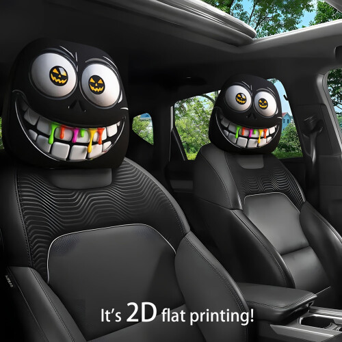 2Pcs Polyester Car Headrest Covers with Lovely Smile Patterns 1