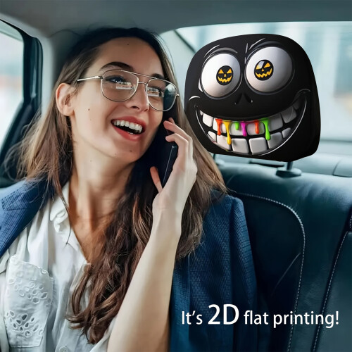 2Pcs Polyester Car Headrest Covers with Lovely Smile Patterns 2