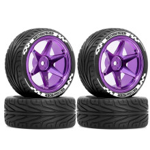 RED SPIDER 4pcs Metal TE37 Wheel Rim Tire 12mm Hex for TT01 TT02 TT02B TA06 XV01 1/10 RC Racing Car Upgrade Parts Purpler