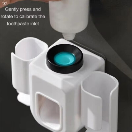 Toothbrush Holder Wall-Mounted with Double Slots, Toothpaste Dispenser and Squeezer Set,Bathroom Organizer Accessories A 1