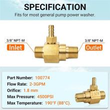 2-3 Gpm Chemical Injector 100774 for General Pump Pressure Washer, Power Washer Downstream Injector Soap Injector 3/8"