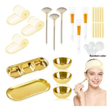 29 Pezzi di Strumenti per il Viso: Ciotola per Miscelare, Vassoio di Servizio, Ventaglio per il Viso, Pennelli, Applicatore per Maschere Viso