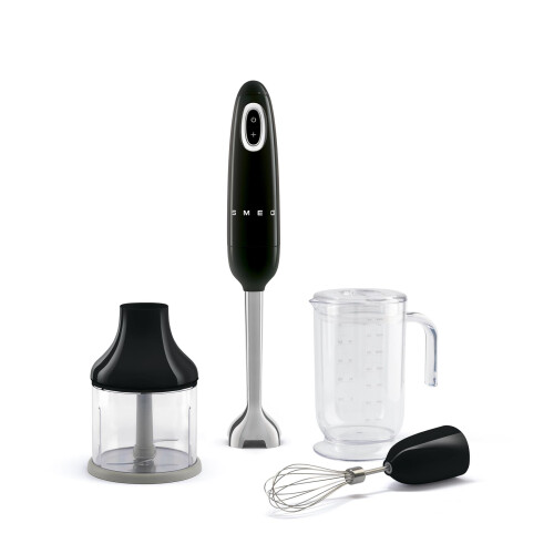 Smeg Smeg 50s Style Hand Blender with Accessories, Variable Speed, Turbo Function, 700W, Black, HBF03BLUK