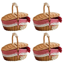 4X Handgemachte Weiden Korb Wicker Camping Picknick Korb Einkaufs Korb Aufbewahrungs Korb und Griff Holz Wicker Picknick Korb