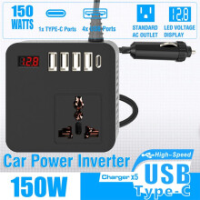 Inverter di Potenza per Auto 150 W di Picco 300 W CC 12 V/24 V A CA 220 V/110 V con Porta di Ricarica USB Accessori per Veicoli