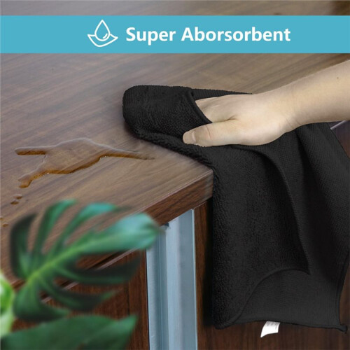 Black Microfiber Cleaning Cloth , 10 Pack, Microfiber Cleaning Cloth, Ultra-Absorbent and Reusable