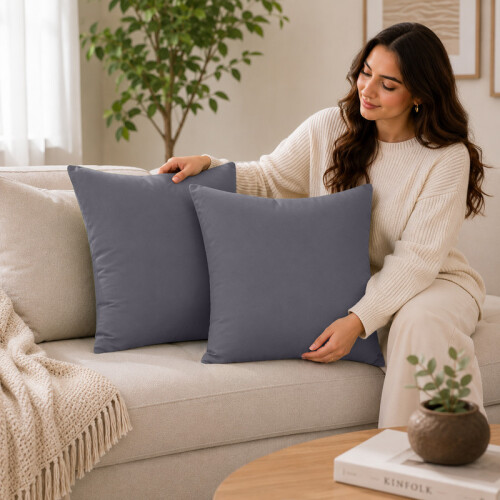 (Pack of 4, Grey) 40x40cm Plain Dyed Microfiber Cushion Covers | Extra Large Throw Pillow Covers 2