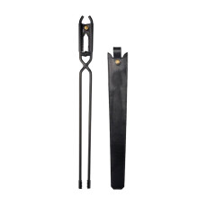 Camping Bonfire BBQ Anti Scalding Charcoal Tongs Portable Carbon Steel Fire-Tongs Firewood Tongs with Leather Sheath A