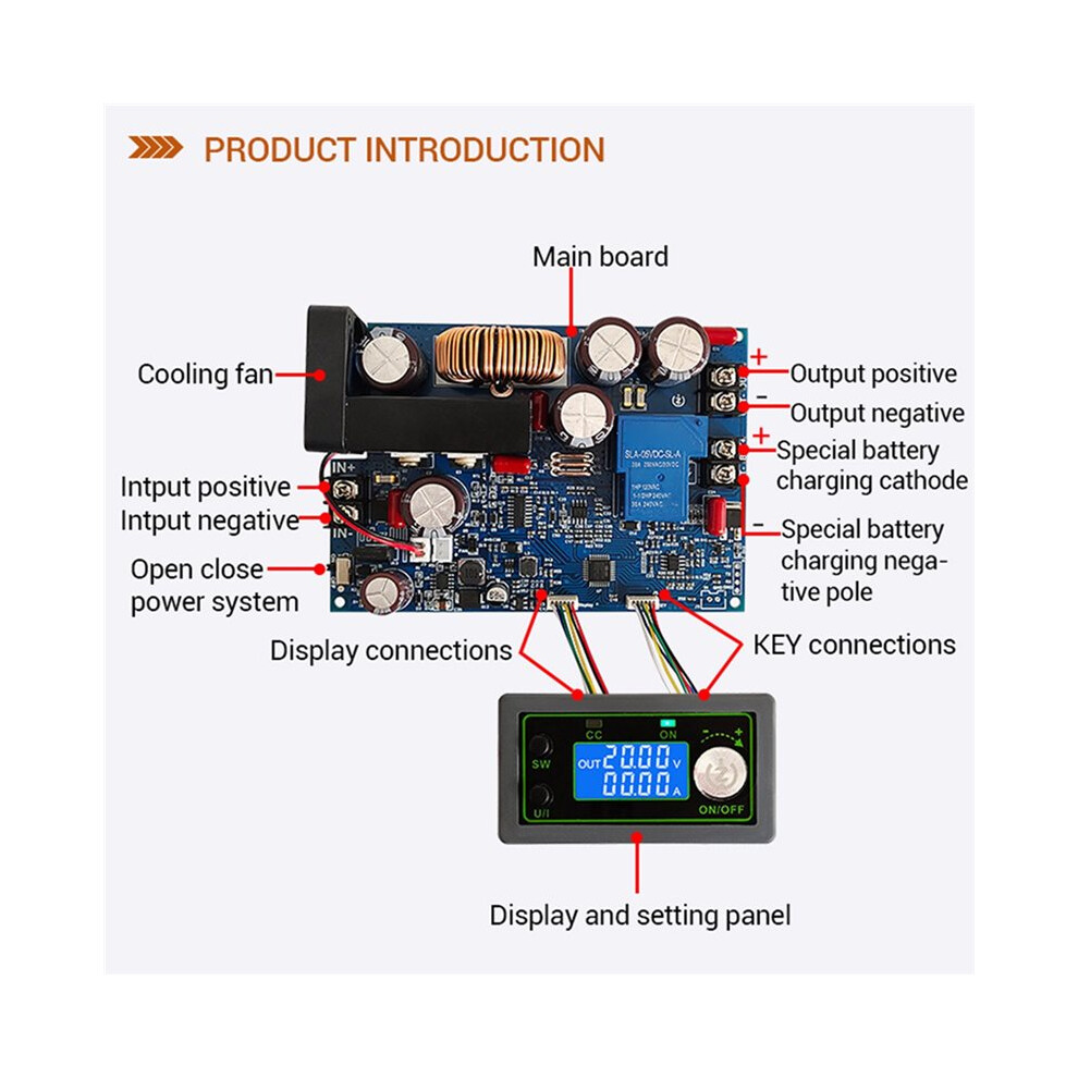 0-100V 20A 1000W Led Digital Step-Down Voltmeter Constant Voltage Current Mppt Solar Energys Battery Power Supply 6031363909147