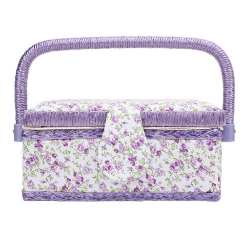 Sewing Tool Storage Basket with Removable Tray, Portable Double Layer Sewing Tool Organizer for Thread, Scissors, Spools 2