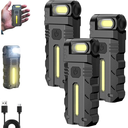1set/3pcs Rotating  LED Work Light with Magnetic Base Rechargeable  Keychain Light,Suitable for Car Maintenance 1