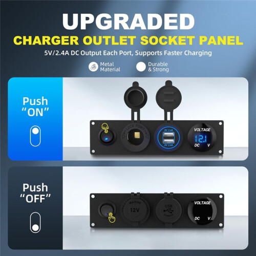 4 in 1 12V USB Panel+LED Voltmete &Dual USB Charger Socket Power&Cigarette Lighter Socket & Toogle  Panel 2