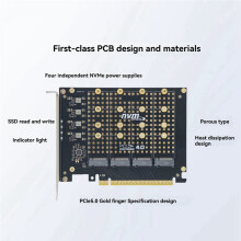 M.2 NVME SSD to PCIe 4.0 3.0 Converter PCIe 4.0 X16 to 4-Port NVME M.2 Expansion Card for 2230 2242 2260 2280 M2 SSD