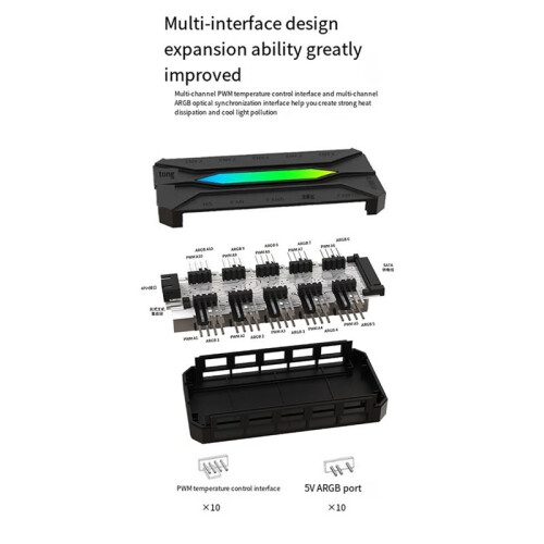 Dual Ten-Way ARGB Controller Computer Cooling Chassis Fan PWM Temperature Control Hub 5V 3pin Shenguang Synchronization 2