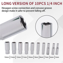 10 Pieces Of 1/4Inch External Socket with Long Hexagonal Socket and Combined Ratchet Wrench Tool