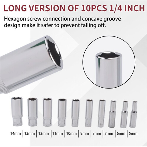 10 Pieces Of 1/4Inch External Socket with Long Hexagonal Socket  and Combined Ratchet Wrench Tool