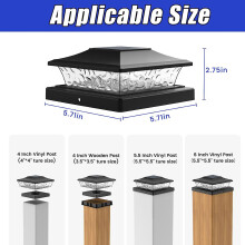 Set van 6 solar paalverlichting voor buiten, geschikt voor houten/vinyl schuttingpalen van 4x4/6x6 inch, warm wit licht en 2 lichtstanden.