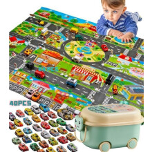 Coffret de 40 mini-voitures avec tapis de jeu de circulation pour enfants de 3 à 7 ans (garçons et filles), dimensions : 130 x 100 cm.