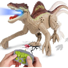 Dinosaure télécommandé avec lumières LED, jet d'eau, marche et rugissement, réaliste pour enfants de 3 ans et plus, jaune