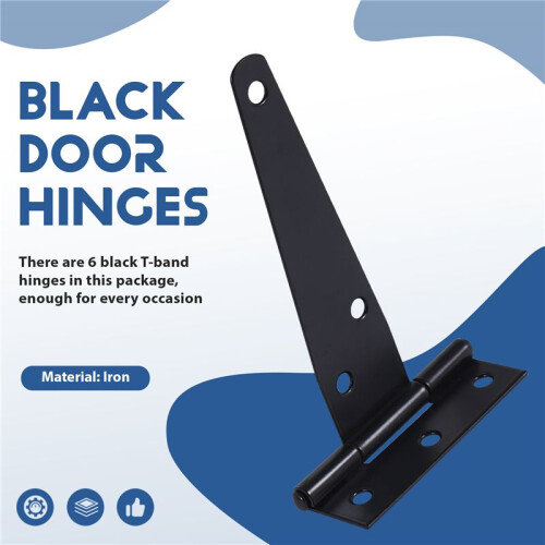 6 PCS 4 Inch T-Strap Hinges Rustic Gate Strap Hinge Rustproof Gate Door Black Hinges for Windows, Fence and Barn Gates 1