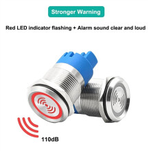19MM 304 Rostfritt Stål Metall Buzzer 110 DB IP67 Vattentät Intermittent Pip Larm med Röd Blinkande Lampa 24V 19mm