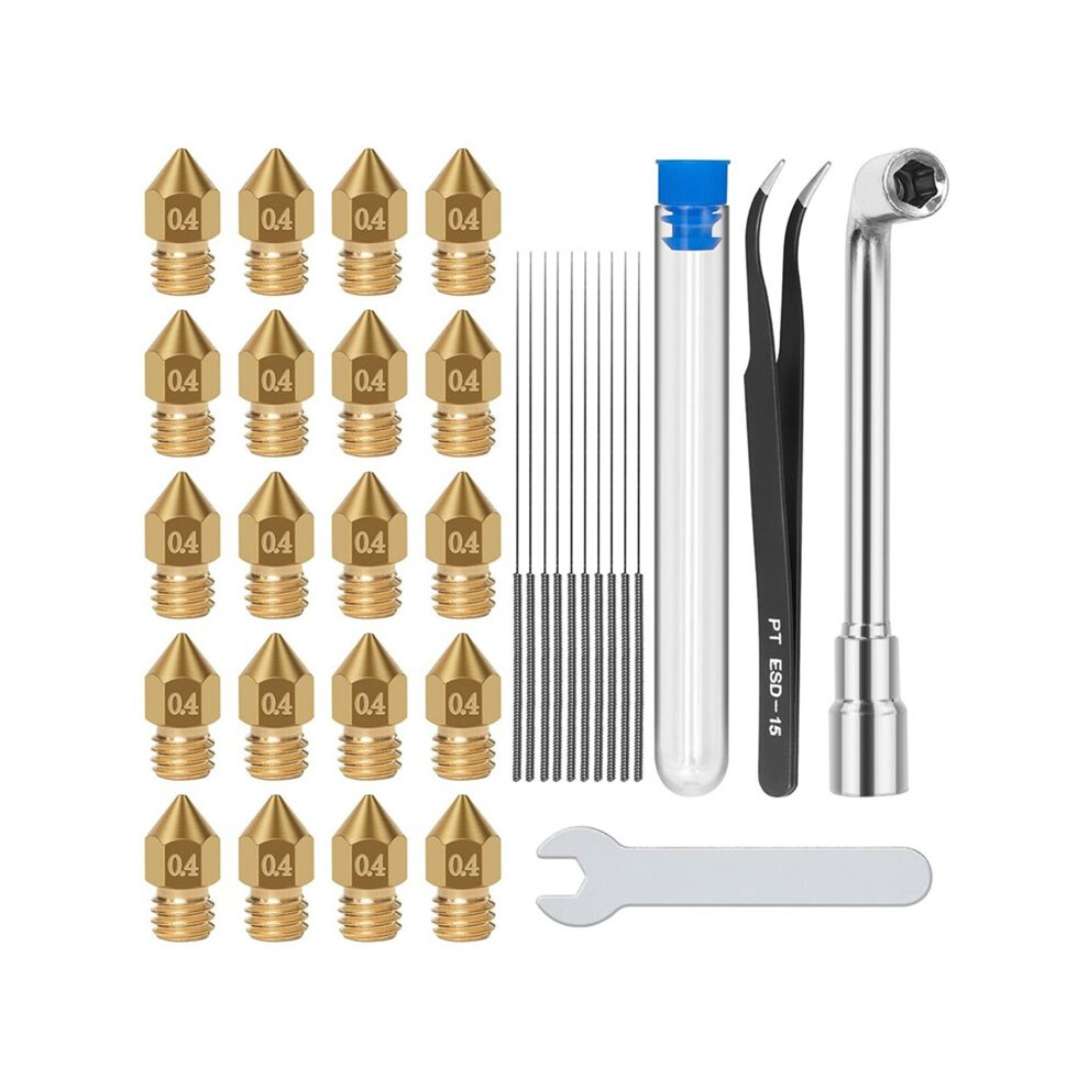 33Pcs 3D Printer Extruder Nozzles Stainless Steel 0.4Mm Mk8 Nozzles Cleaning Needles With Wrenches Tweezers 6033855039110