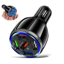 5-Port-USB-Autoladegerät, QC 3.0 Schnellladefunktion, kompatibel mit iPhone, Samsung und Android-Geräten