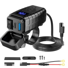 USB-Handyladegerät mit QC3.0 USB- und PD-Typ-C-Anschluss, Schalter, LED-Voltmeter, IP65 wasserdicht, robustes Design