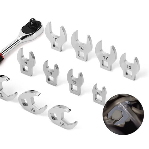 Conjunto de 10 Chaves de Boca Tipo Pé de Galinha com Encaixe de 3/8 Polegadas, de 10 A 22 mm, para Manutenção de Chaves de Torque. 2