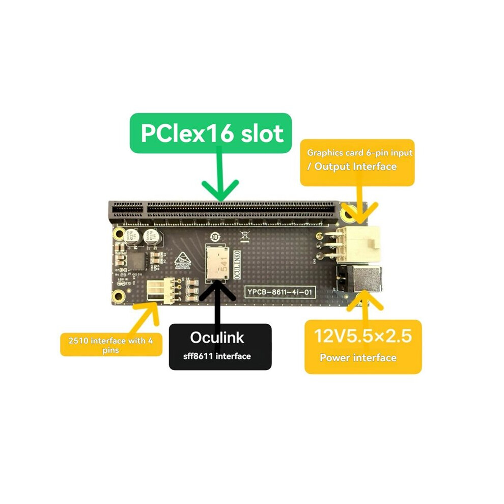 Oculink Sff-8611 To Pcie X4 Adapter Board Oculink Sff8611 To Pcie 4.0 Adapter With Gpu 6Pin Port 12V 5.5X2.5 Power Port 6031269067811