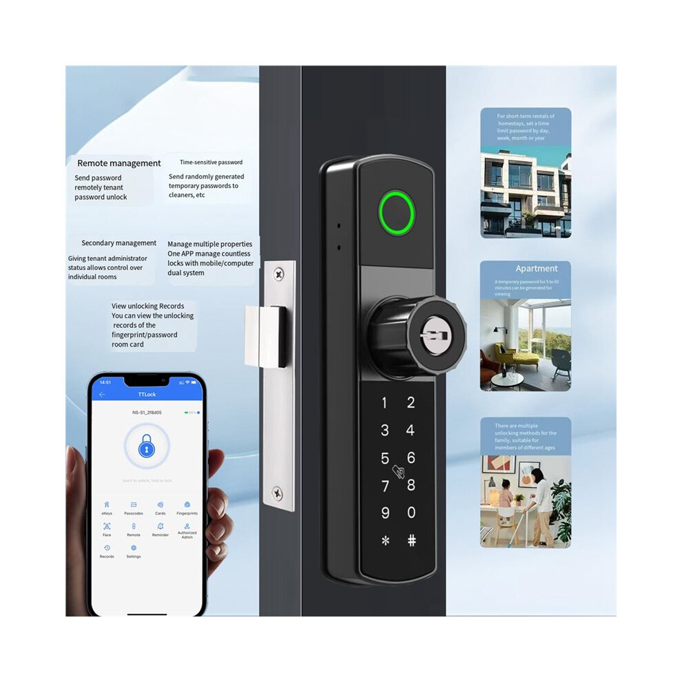 Tuya Wifi Digital Electronic Door Lock With Biometric Fingerprint Nfc Card Password Key Unlock 6034163758144