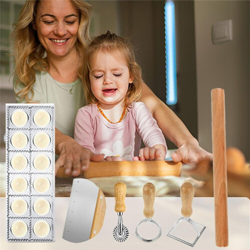 8 Pcs Ravioli Mold Set Include Ravioli Maker Press,Dough Scraper, Dumpling Maker, Ravioli Maker Cutter Set,Pasta Making 1