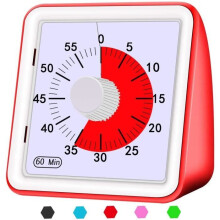 Visueller analoger Countdown-Timer, geräuschlos, rotes ABS-Kunststoffgehäuse, 78 x 78 x 45 mm, einfach zu bedienen, für Zuhause und Schule
