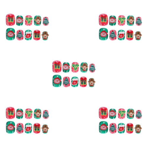 5Boxes Multi Christmas Handcrafted Plastic Fake Nail Tips for Women