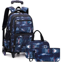 Rollbarer Schulranzen und Federmäppchen 3-in-1 für Kinder, wasserdichtes Nylon, blau