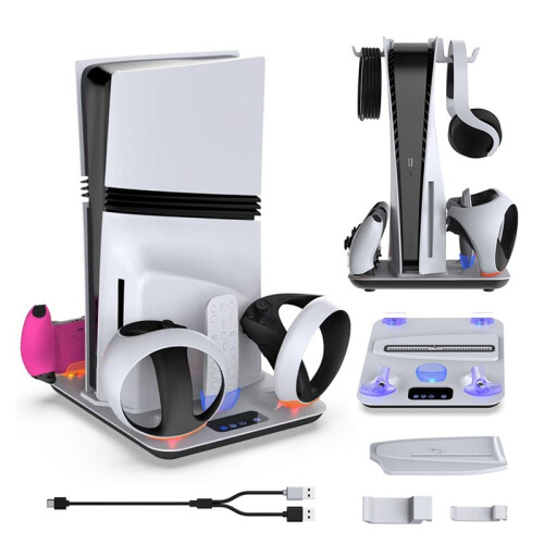 Per PS5 Supporto Verticale con Dissipatore di Calore, Dock di Ricarica per PS5Pro/per PS5 Slim/VR2 Console 2