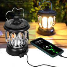 Wiederaufladbare LED-Campinglaterne im Retro-Stil, schwarz, dimmbar, wasserdicht, tragbare Outdoor-Leuchte