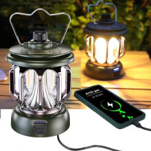 Wiederaufladbare LED-Campinglaterne, Retro-Stil, dimmbar, USB-Anschluss, tragbar, grün, wasserabweisend, für den Außenbereich