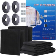 Selbstklebendes Moskitonetz, schwarz, 1,3 x 1,5 m, 4er-Pack mit Reparaturflicken für Fenster und Türen